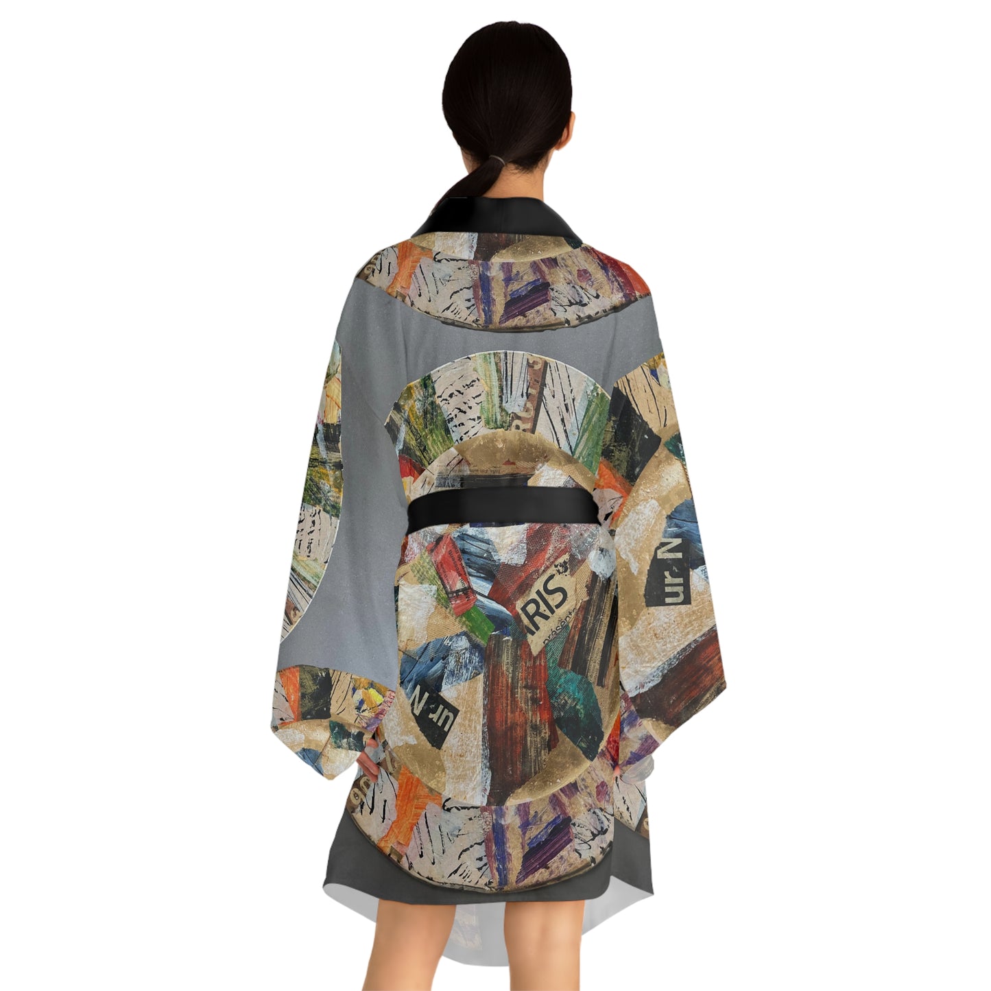 Gold Circles Long Sleeve Japanese Style Kimono Robe