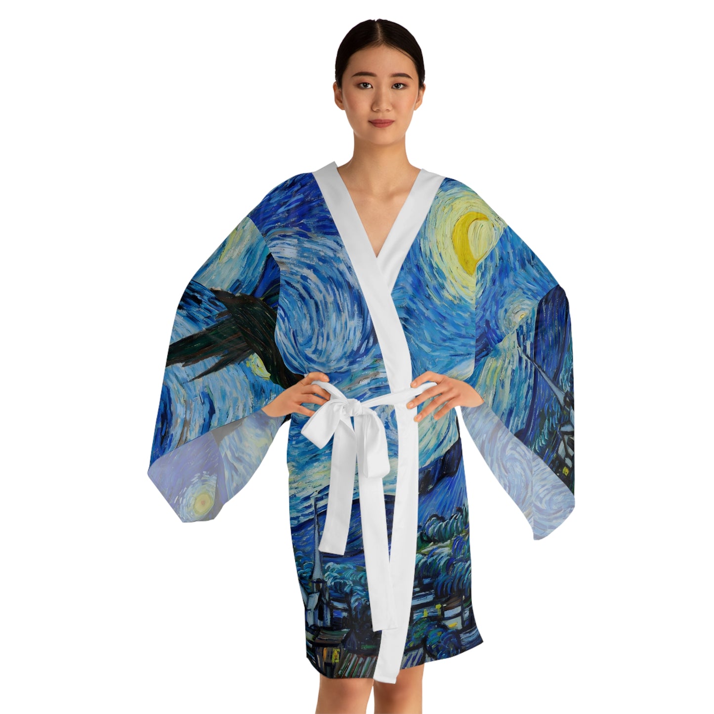 Starry Night by Vincent Van Gogh Long Sleeve Kimono Robe