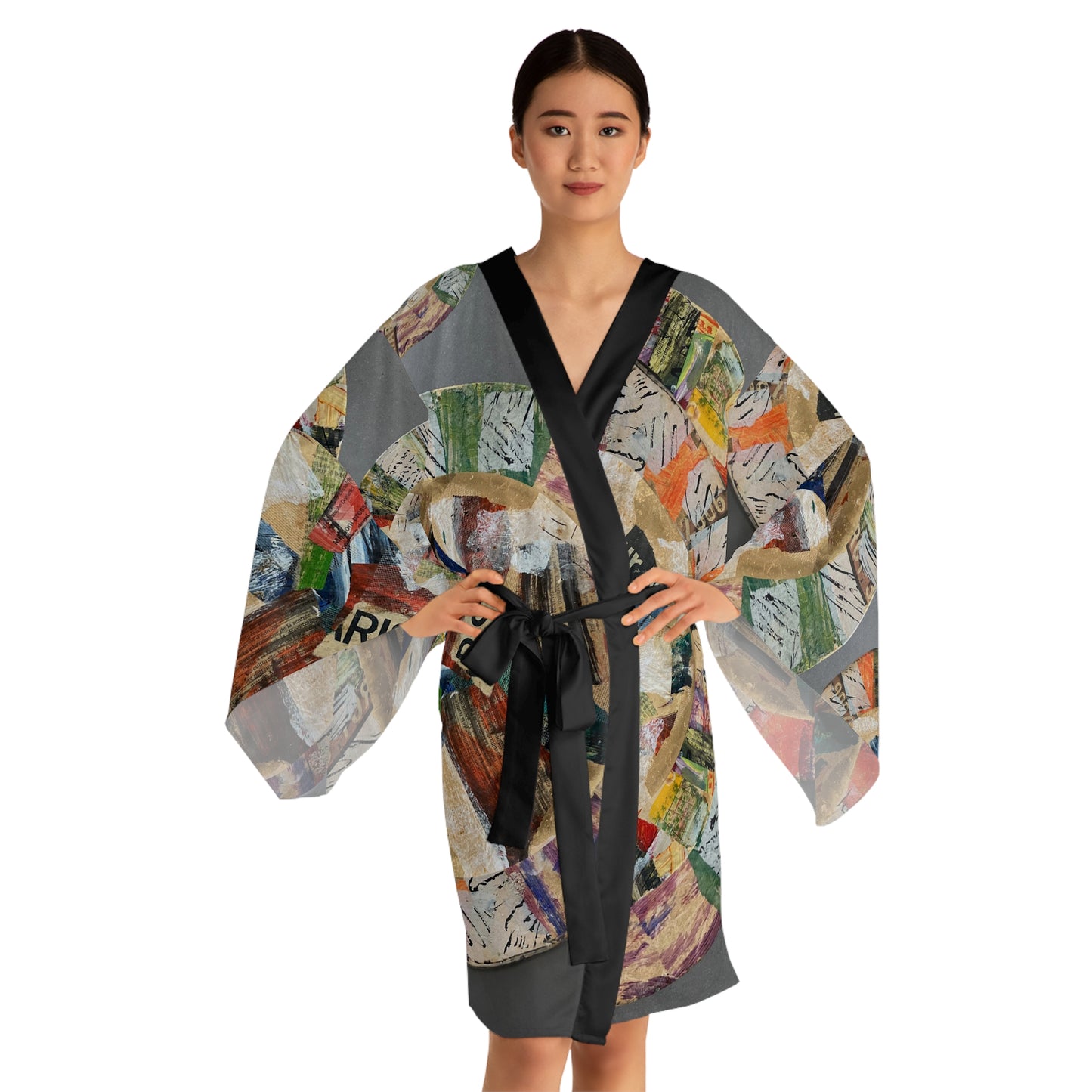 Gold Circles Long Sleeve Japanese Style Kimono Robe
