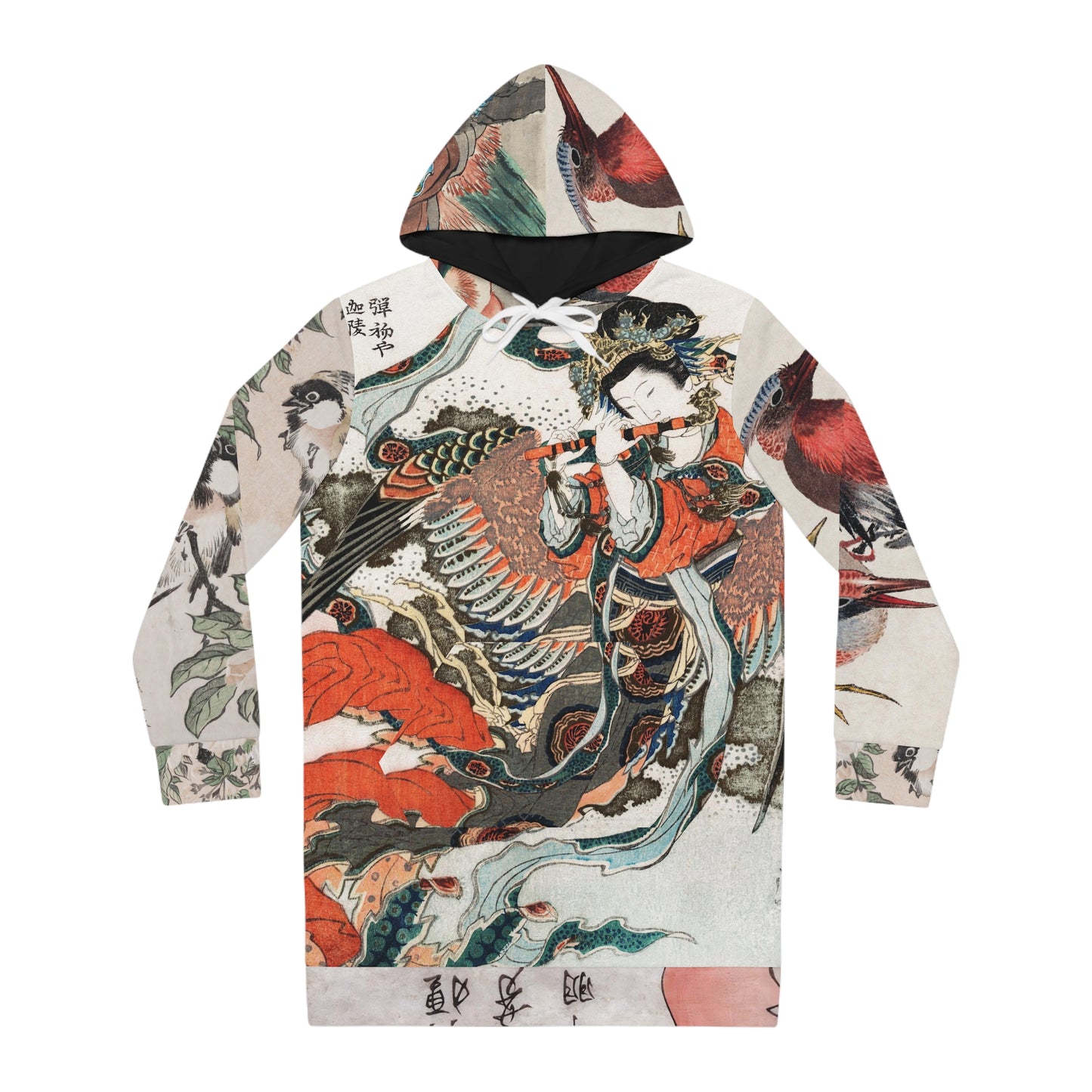 Japandi Art Hoodie Dress, Japanese Streetwear, Ukiyoe Print, Gifts for Cat Lovers for Women, Cat Sweatshirt Gift