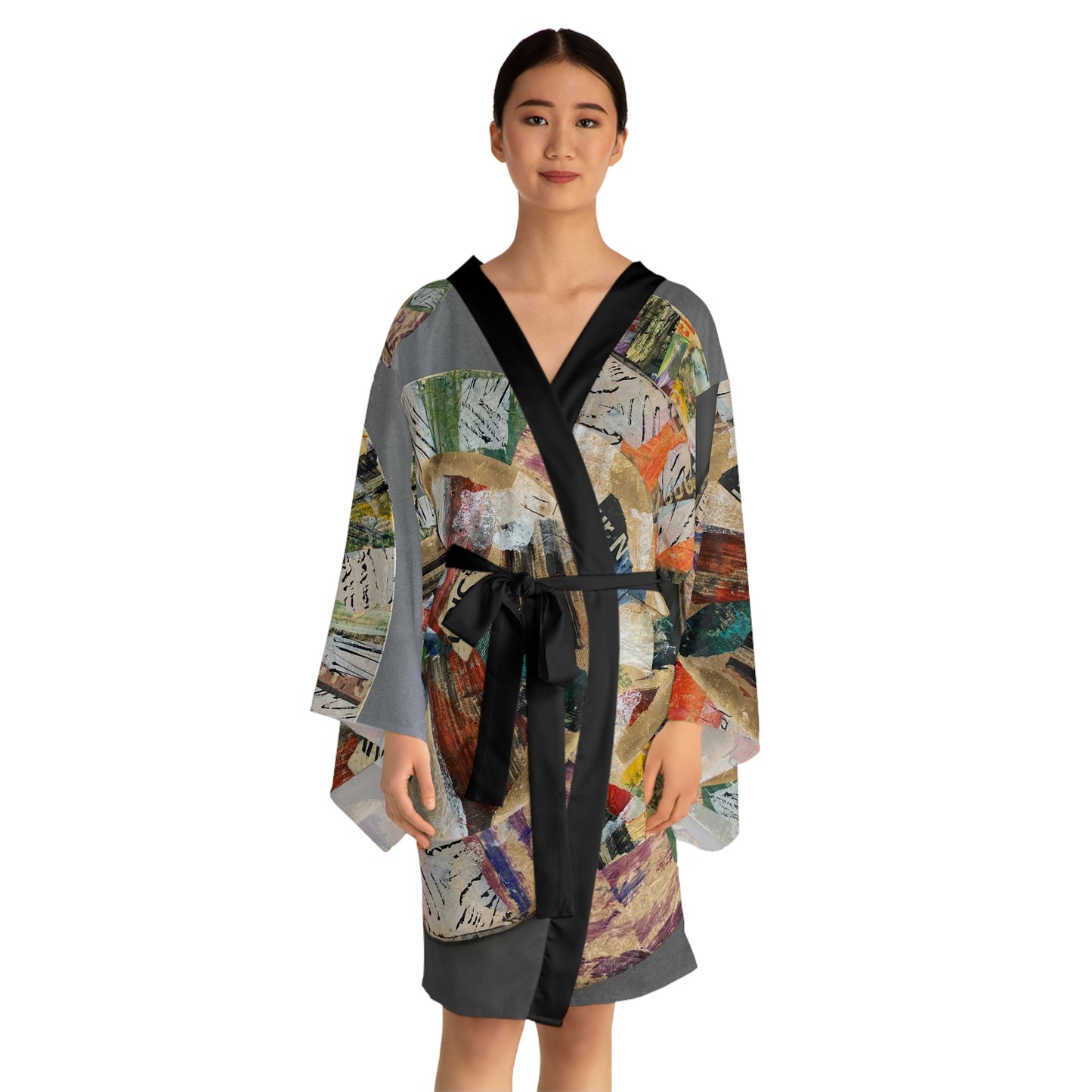 Gold Circles Long Sleeve Japanese Style Kimono Robe
