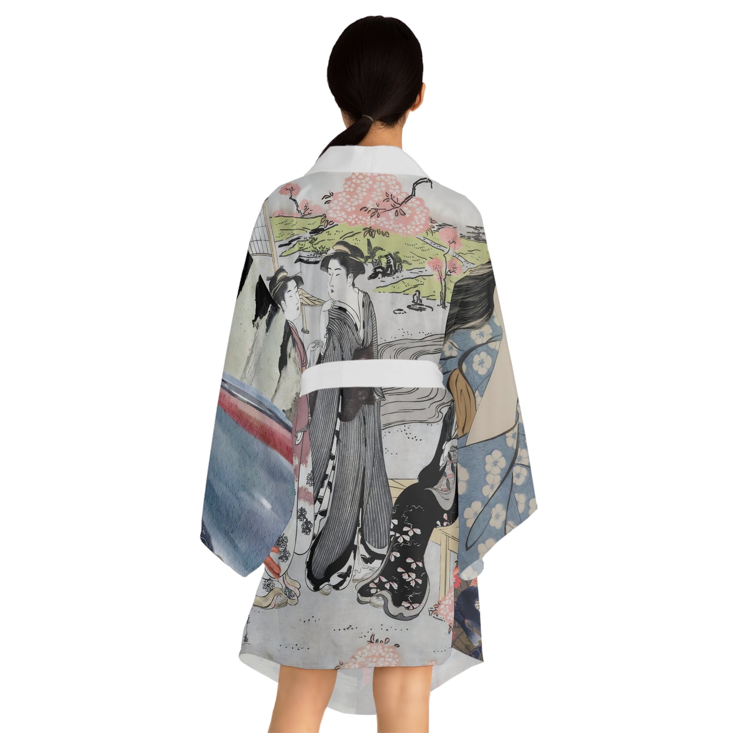 Japanese Kimono Robe for Women Vintage Watercolor Peace Garden