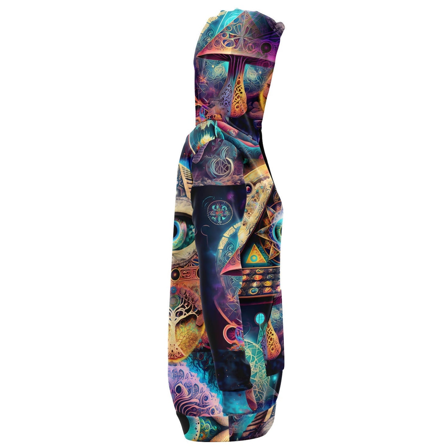 Athletic Longline Hoodie Dress with a Cosmic Eye, Ancient Pyramids, Esoteric Symbol HOO-DESIGN.SHOP