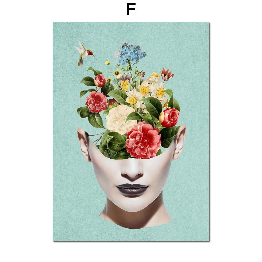 Bird Flower Girl Abstract Illustration Wall Art Canvas Painting Nordic Poster HOO-DESIGN.SHOP