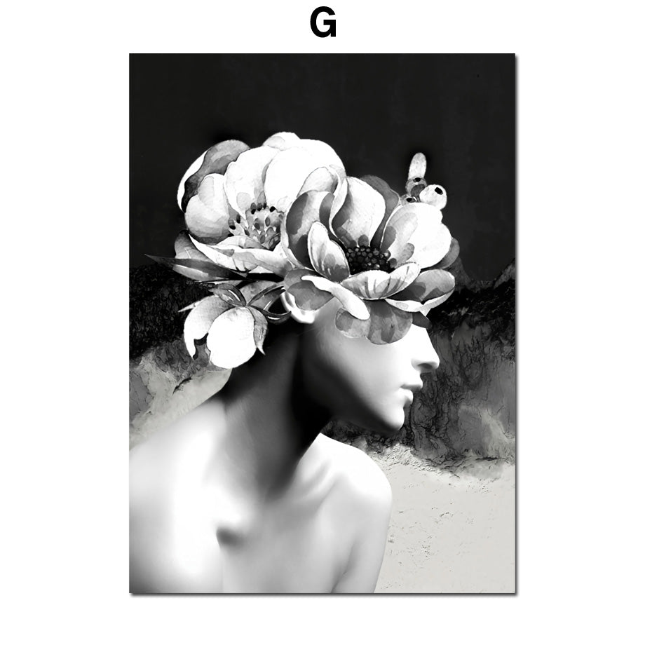 Bird Flower Girl Abstract Illustration Wall Art Canvas Painting Nordic Poster HOO-DESIGN.SHOP
