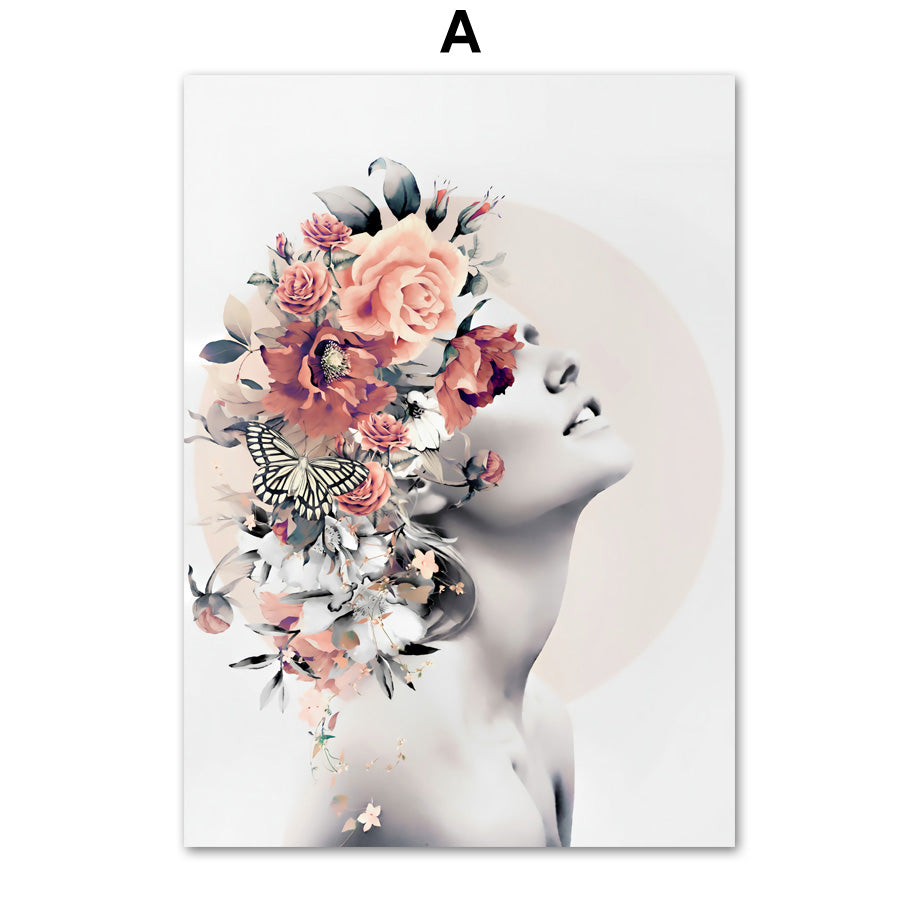 Bird Flower Girl Abstract Illustration Wall Art Canvas Painting Nordic Poster HOO-DESIGN.SHOP
