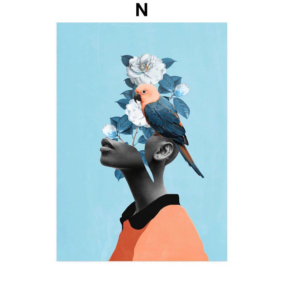 Bird Flower Girl Abstract Illustration Wall Art Canvas Painting Nordic Poster HOO-DESIGN.SHOP