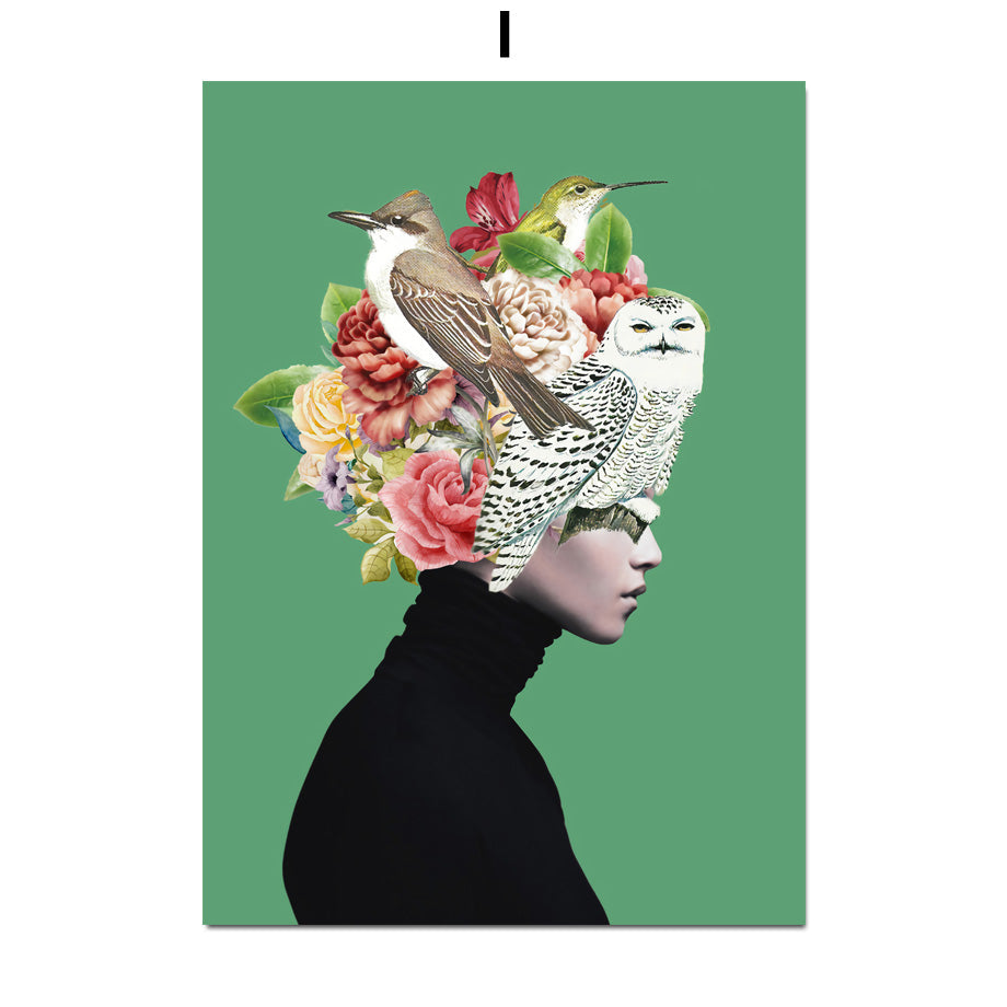 Bird Flower Girl Abstract Illustration Wall Art Canvas Painting Nordic Poster HOO-DESIGN.SHOP