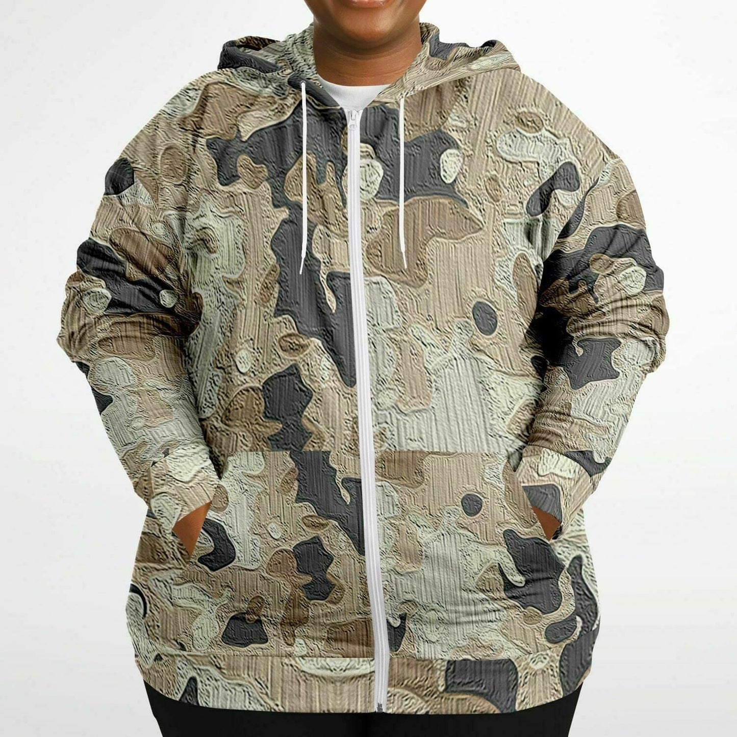 Camo Beige Merchandise Plus-Size Zip Up Hoodie HOO-DESIGN.SHOP