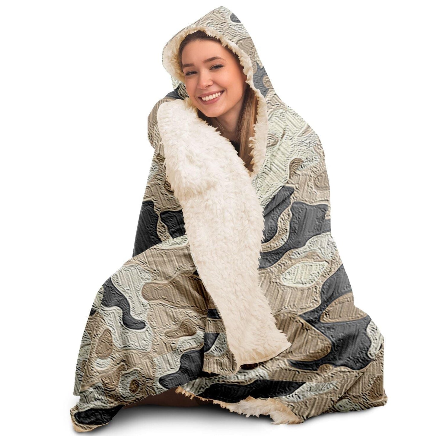 Camouflage Beige Hooded Blanket for camping HOO-DESIGN.SHOP