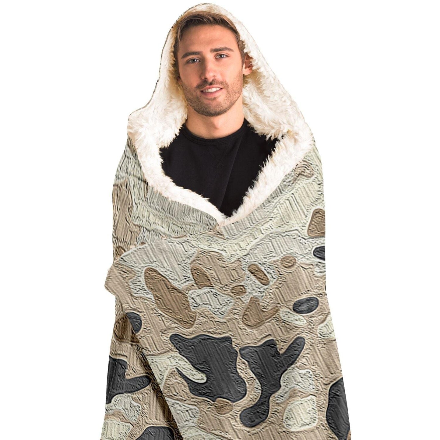 Camouflage Beige Hooded Blanket for camping HOO-DESIGN.SHOP