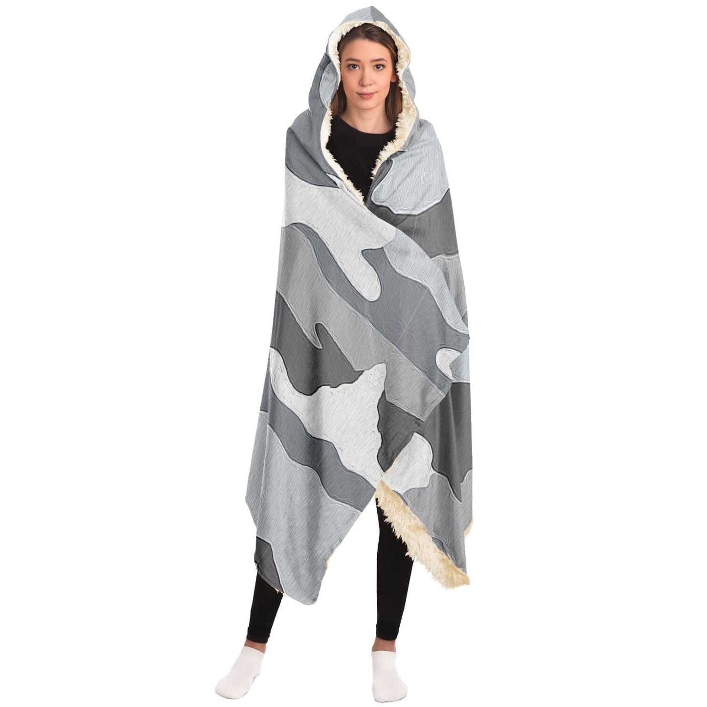 Camouflage Grey Hooded Blanket Gift Idea HOO-DESIGN.SHOP