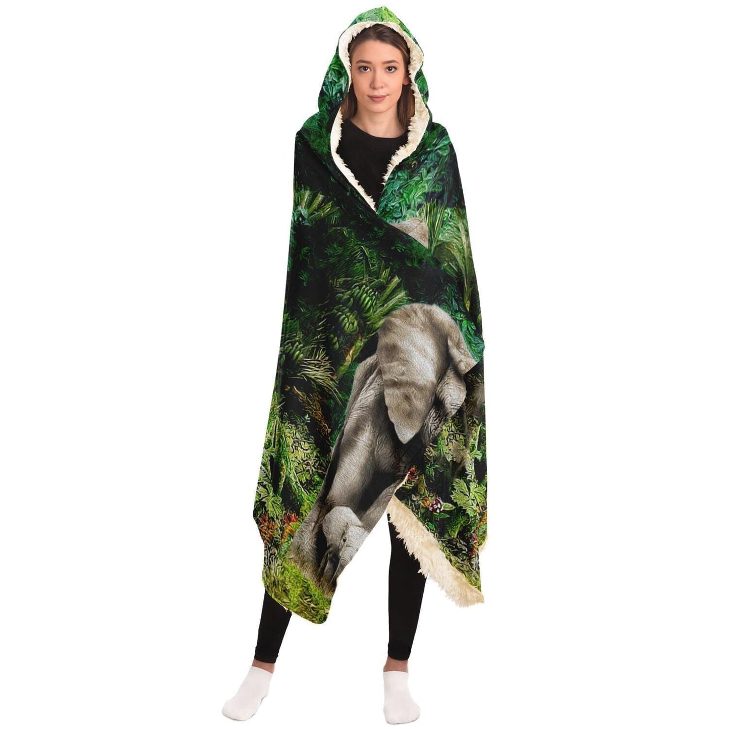 Elephants Drawing Art Hooded Blanket HOO-DESIGN.SHOP