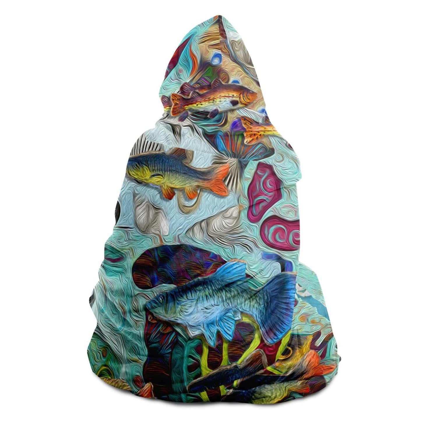 Fishes in Deep Sea for Ocean Lovers Hooded Blanket HOO-DESIGN.SHOP