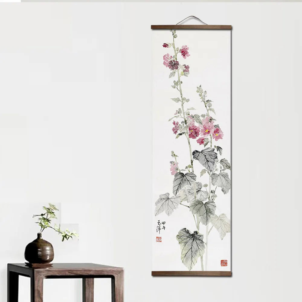 Chinese Style Flower Green Plants Canvas Living Room Wall Art