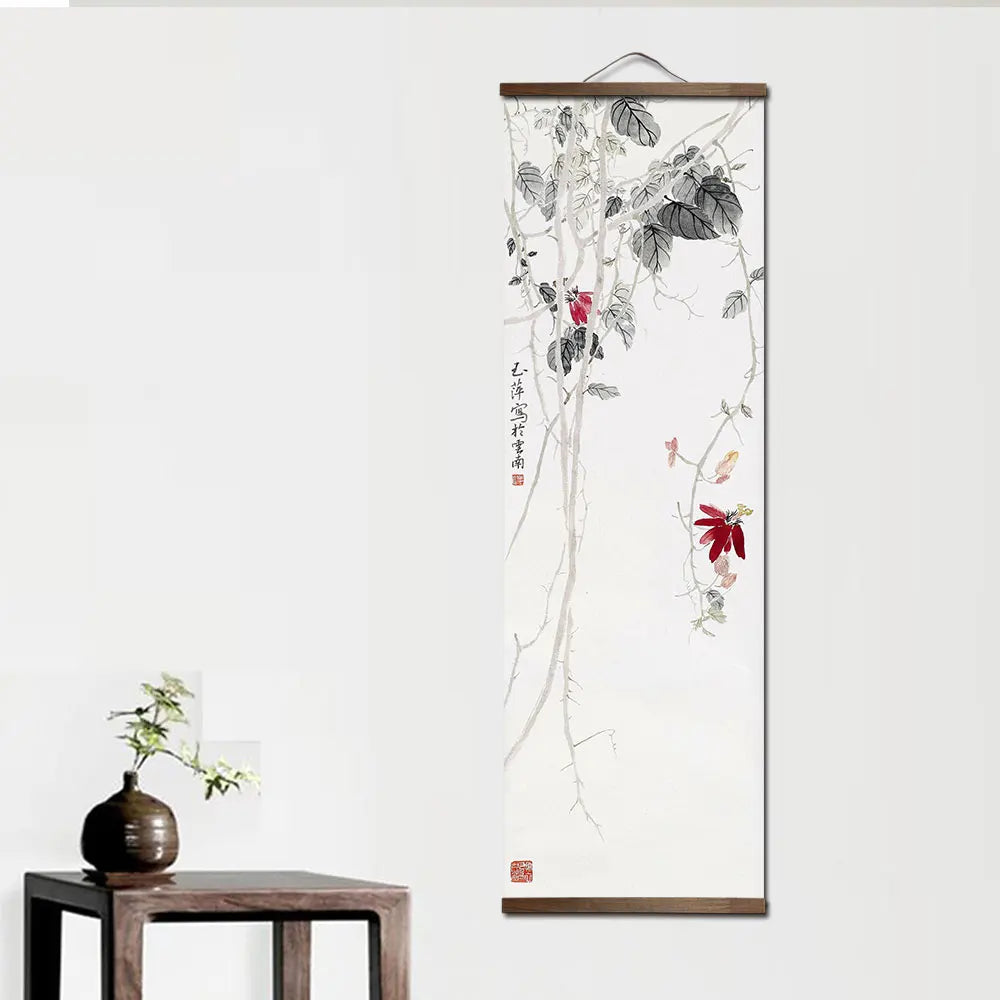 Chinese Style Flower Green Plants Canvas Living Room Wall Art