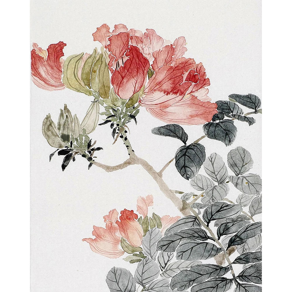 Chinese Style Flower Green Plants Canvas Living Room Wall Art