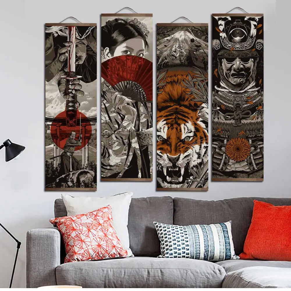 Japanese Samurai Ukiyoe Tiger Canvas set