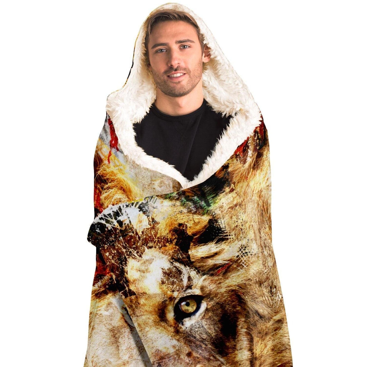 Lion Print Art Hooded Blanket Gift Idea HOO-DESIGN.SHOP