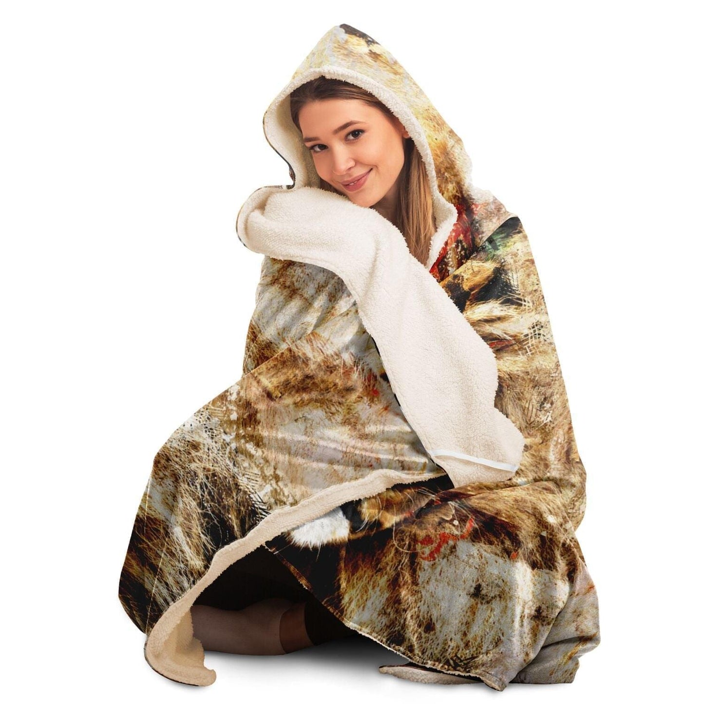 Lion Print Art Hooded Blanket Gift Idea HOO-DESIGN.SHOP