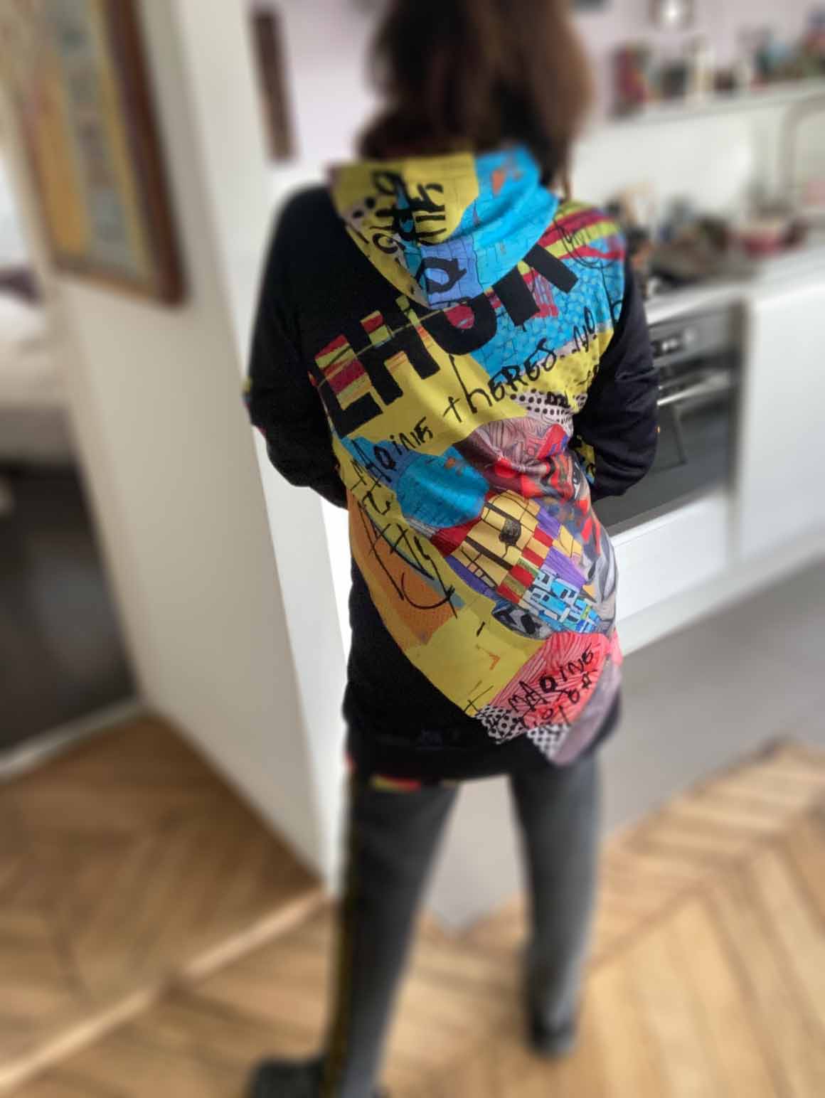 Longline Dress Hoodie African Crafts and Basquiat Themed Drawing HOO-DESIGN.SHOP