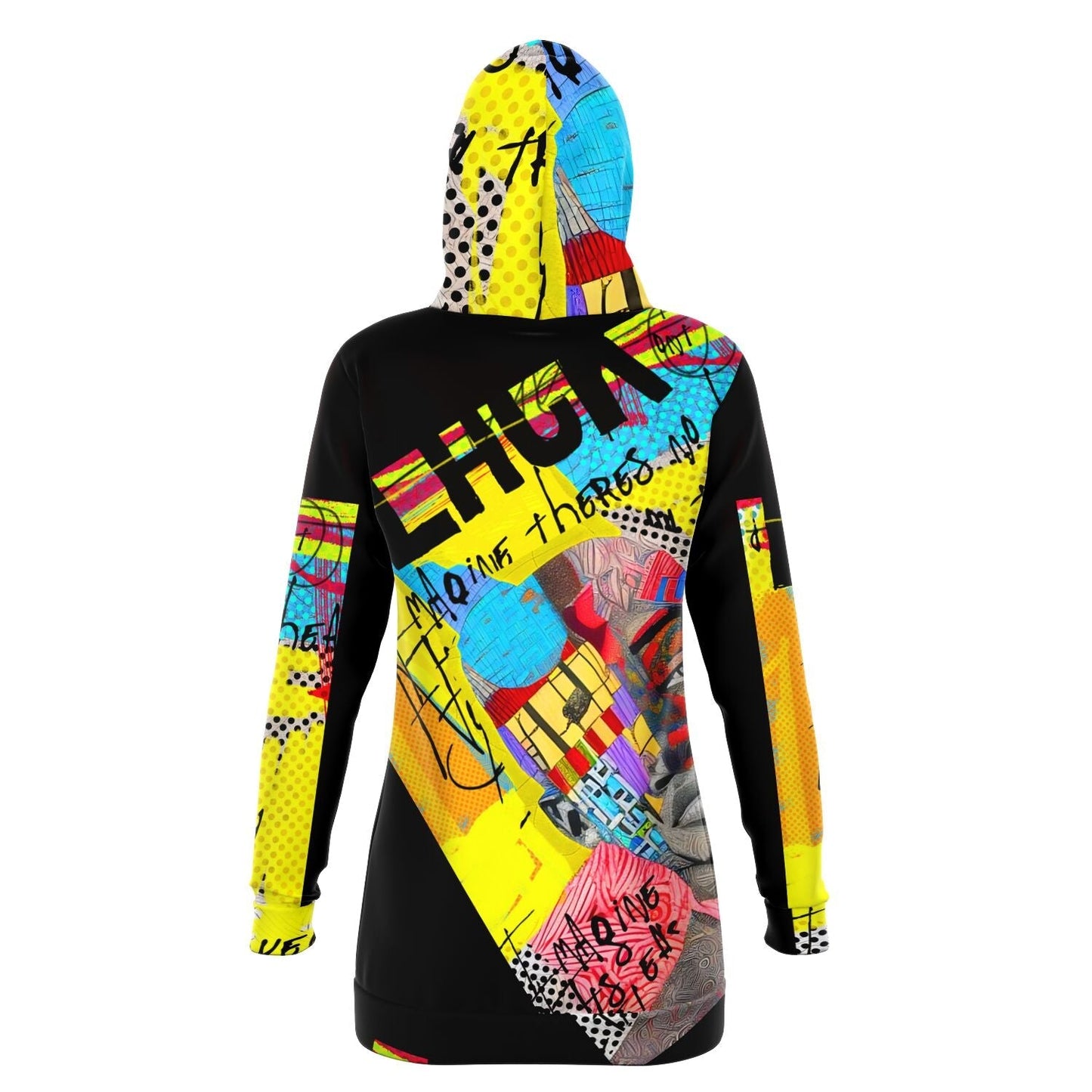 Longline Dress Hoodie African Crafts and Basquiat Themed Drawing HOO-DESIGN.SHOP
