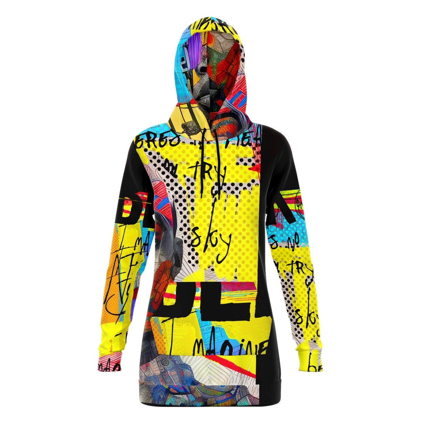 Longline Dress Hoodie African Crafts and Basquiat Themed Drawing HOO-DESIGN.SHOP