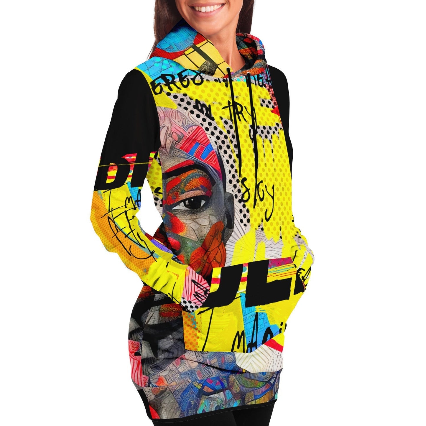 Longline Dress Hoodie African Crafts and Basquiat Themed Drawing HOO-DESIGN.SHOP