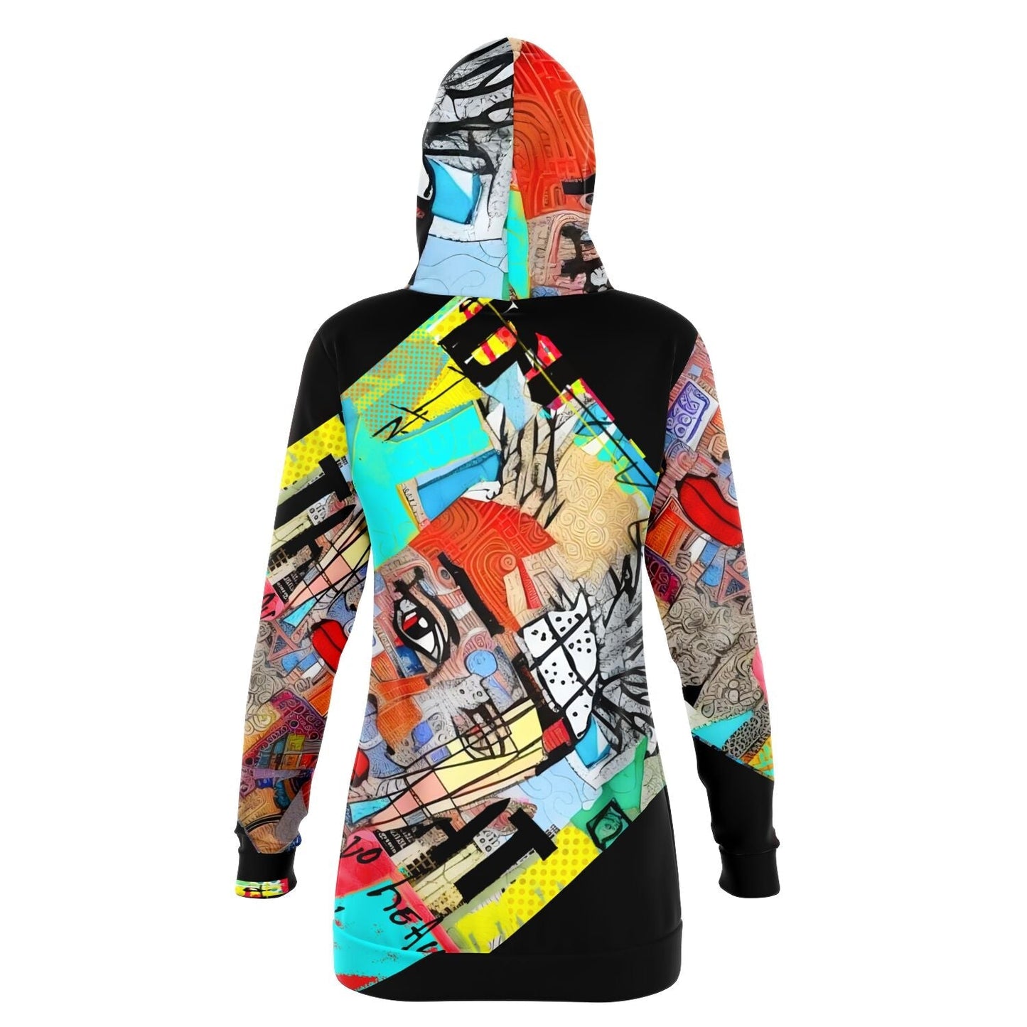 Longline Dress Hoodie African Tapestry and Jean-Michel Basquiat Themed Drawing HOO-DESIGN.SHOP