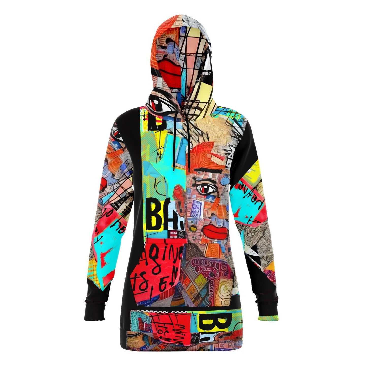 Longline Dress Hoodie African Tapestry and Jean-Michel Basquiat Themed Drawing HOO-DESIGN.SHOP