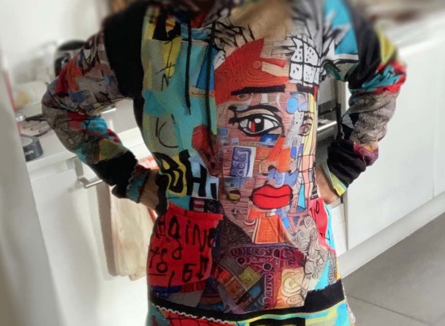 Longline Dress Hoodie African Tapestry and Jean-Michel Basquiat Themed Drawing HOO-DESIGN.SHOP