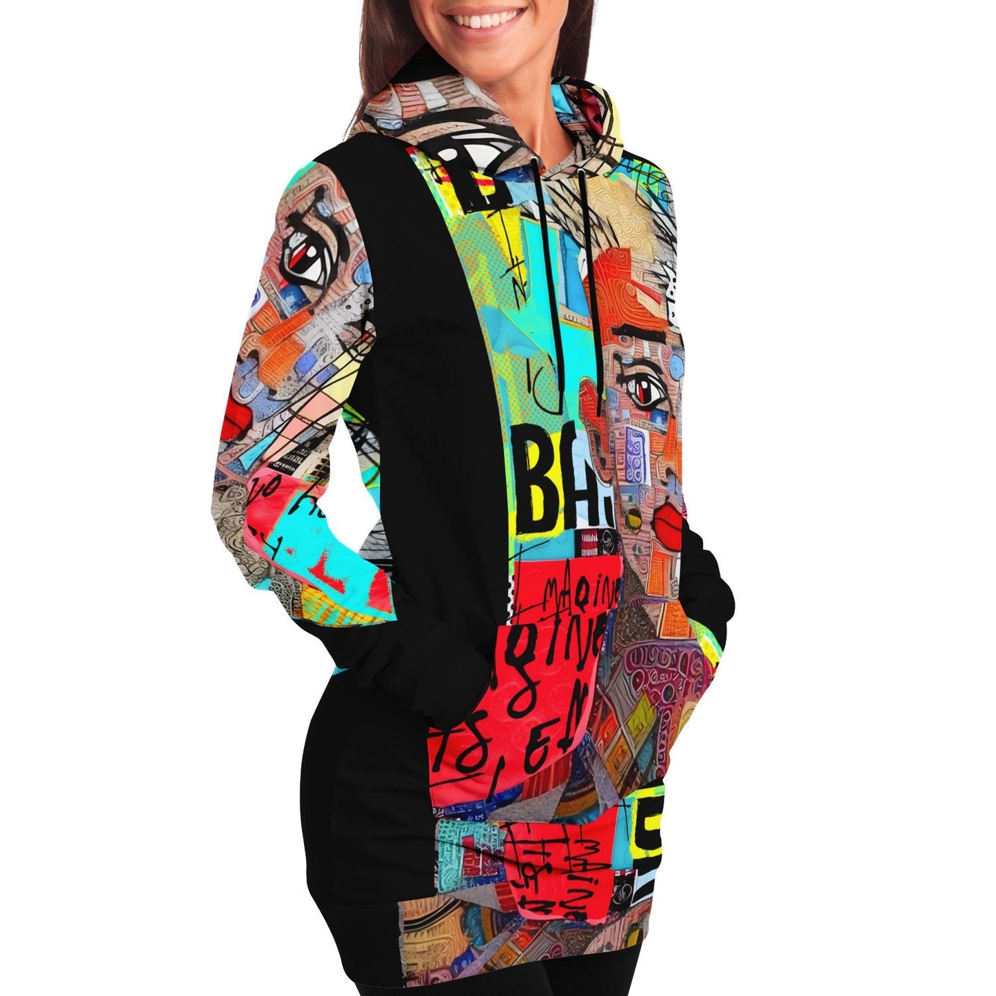 Longline Dress Hoodie African Tapestry and Jean-Michel Basquiat Themed Drawing HOO-DESIGN.SHOP