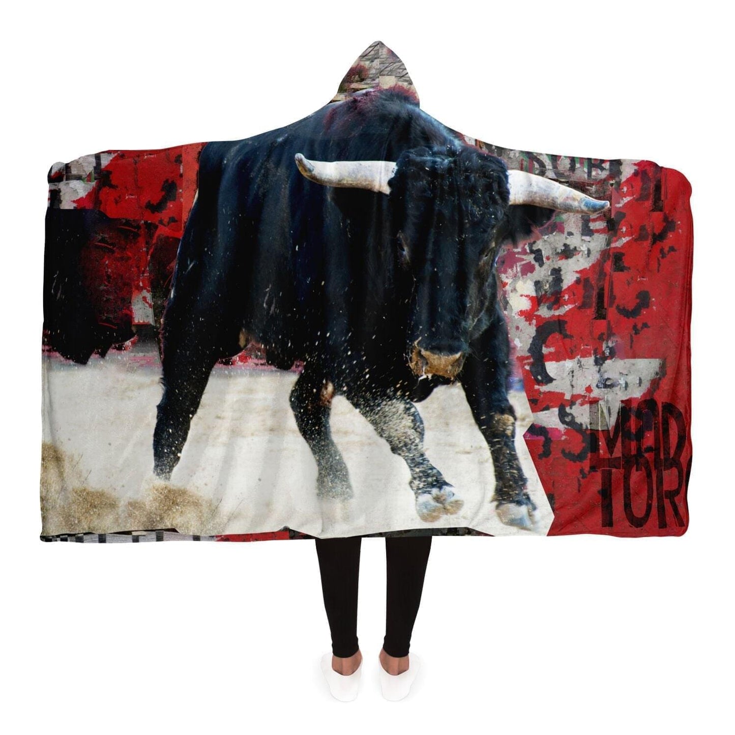 Mad Bull in arena Hooded Blanket Gift Idea HOO-DESIGN.SHOP