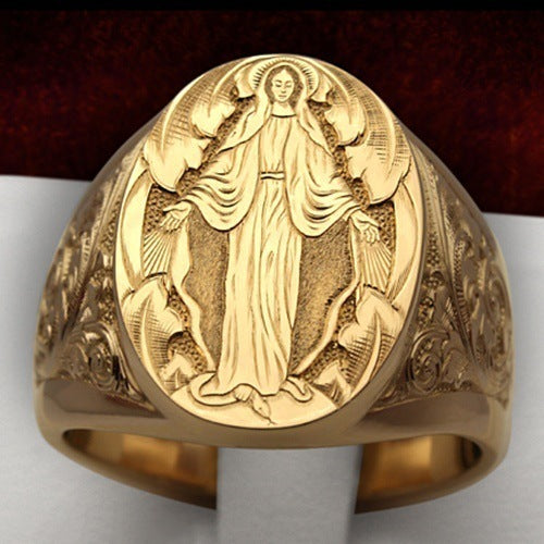 Male Lady Orthodox Virgin Mary Religious Ring LUZGRAPHICJEWELRY