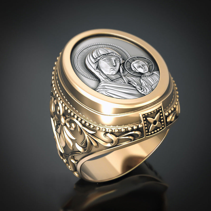 Male Lady Orthodox Virgin Mary Religious Ring LUZGRAPHICJEWELRY