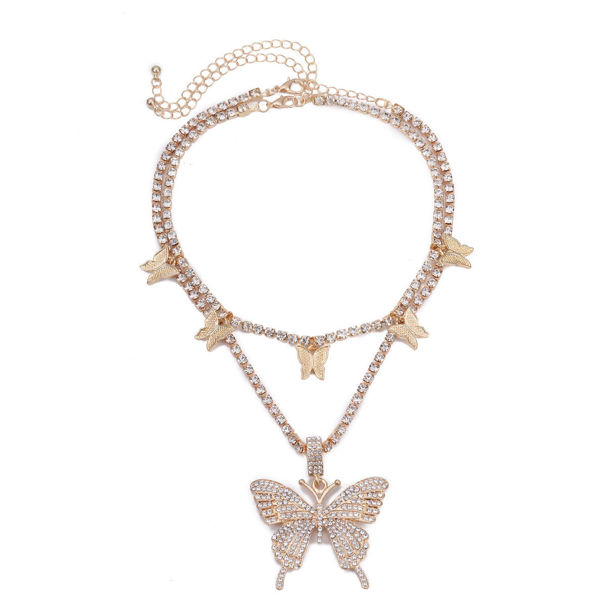 Multi-layered Necklace Butterfly Cuban chain Pendant Gift for Mom LUZGRAPHICJEWELRY