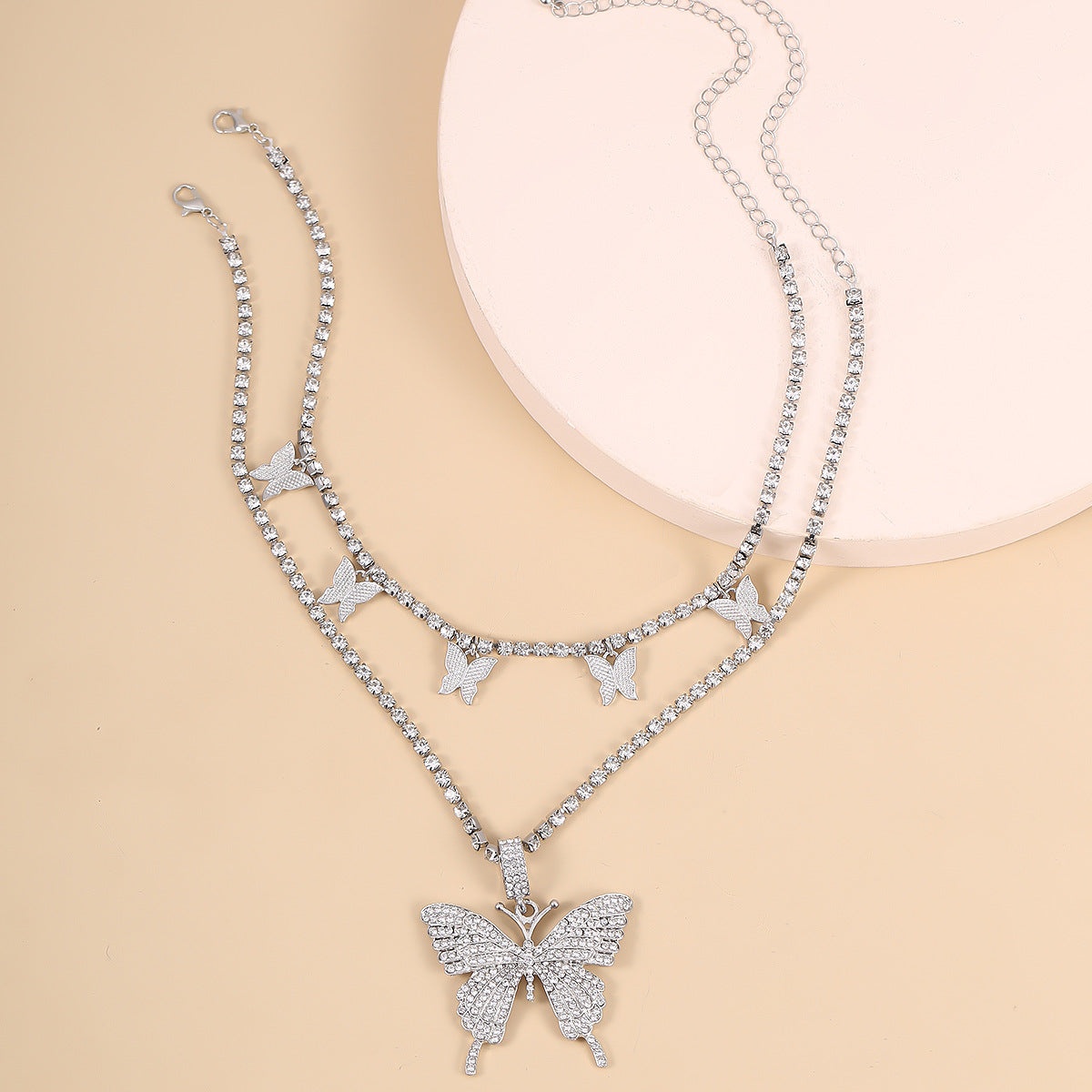 Multi-layered Necklace Butterfly Cuban chain Pendant Gift for Mom LUZGRAPHICJEWELRY