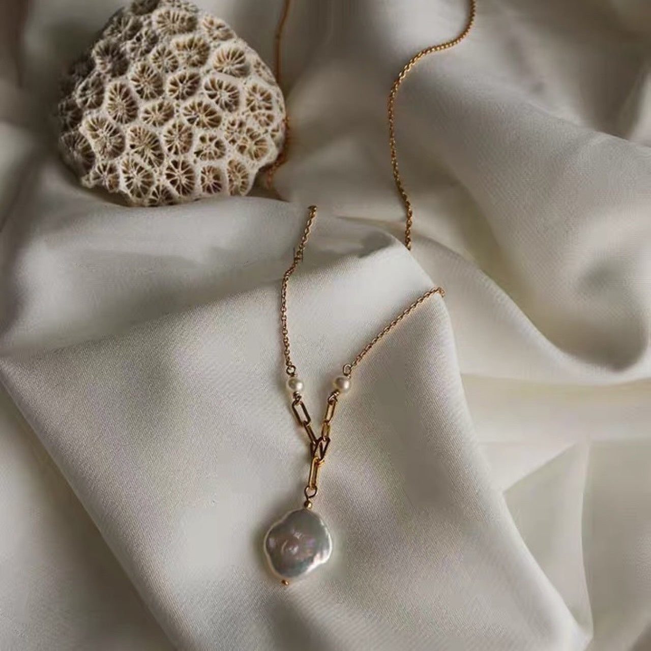 Natural Baroque Petal Sea Pearls Necklace Ideal Birthday Gift LUZGRAPHICJEWELRY