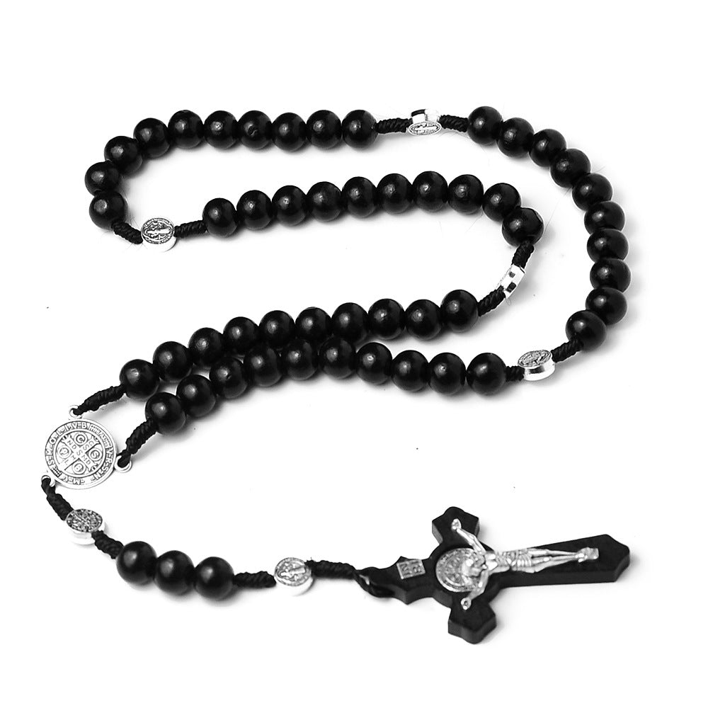 Natural Wood Rosary Necklace Handcrafted Pine Cross LUZGRAPHICJEWELRY