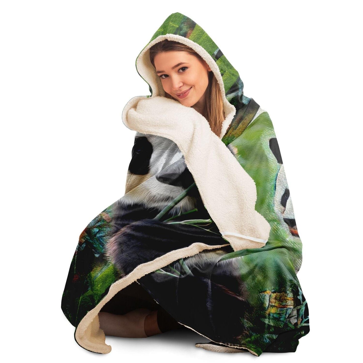 Panda Drawing Print Hooded Blanket Gift Idea HOO-DESIGN.SHOP
