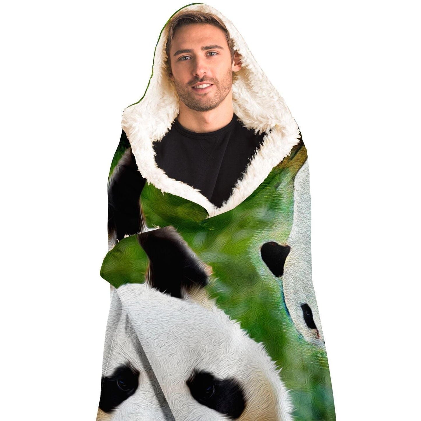 Panda Drawing Print Hooded Blanket Gift Idea HOO-DESIGN.SHOP