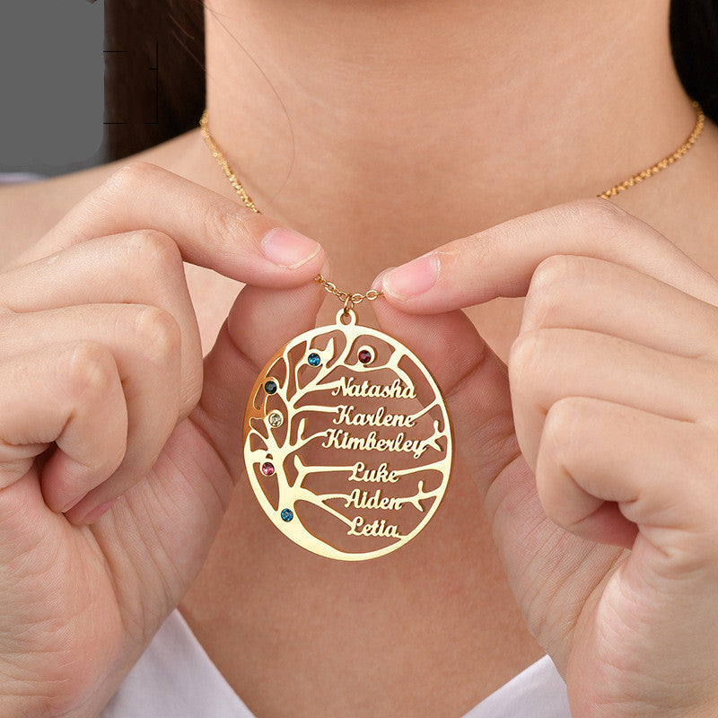 Personalized Stainless Steel Golden Tree of Life Custom Name Necklace LUZGRAPHICJEWELRY