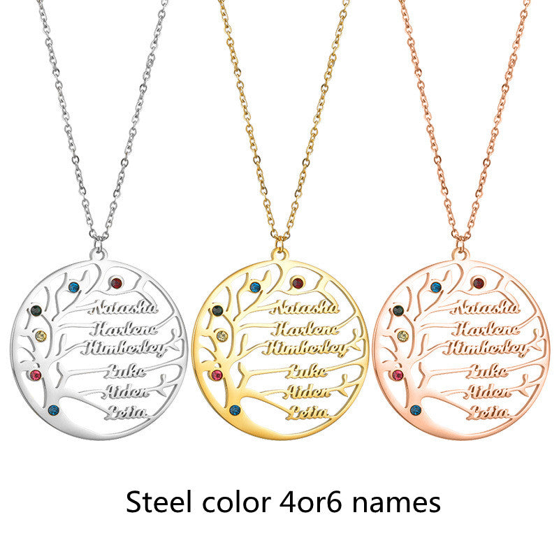 Personalized Stainless Steel Golden Tree of Life Custom Name Necklace LUZGRAPHICJEWELRY