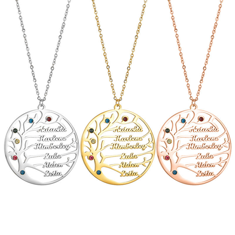 Personalized Stainless Steel Golden Tree of Life Custom Name Necklace LUZGRAPHICJEWELRY
