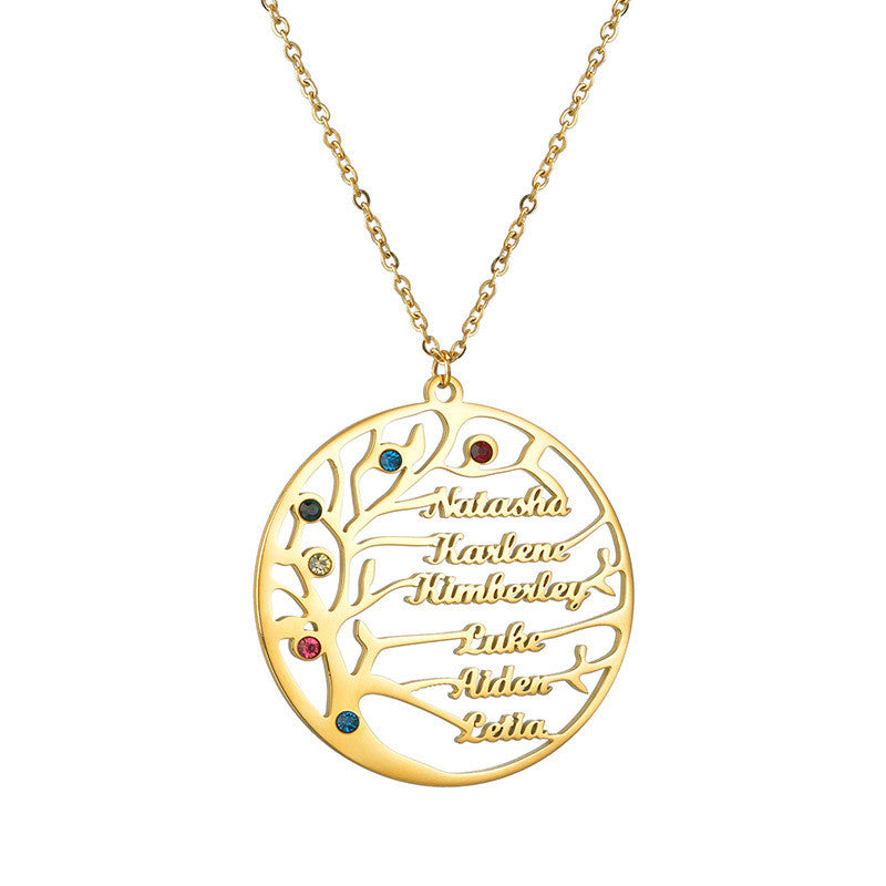 Personalized Stainless Steel Golden Tree of Life Custom Name Necklace LUZGRAPHICJEWELRY