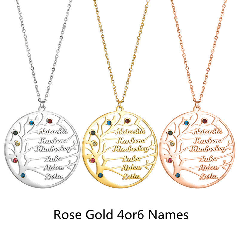 Personalized Stainless Steel Golden Tree of Life Custom Name Necklace LUZGRAPHICJEWELRY