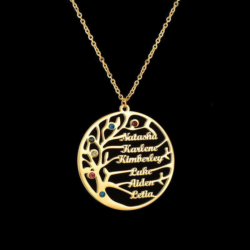 Personalized Stainless Steel Golden Tree of Life Custom Name Necklace LUZGRAPHICJEWELRY