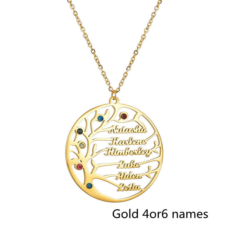 Personalized Stainless Steel Golden Tree of Life Custom Name Necklace LUZGRAPHICJEWELRY
