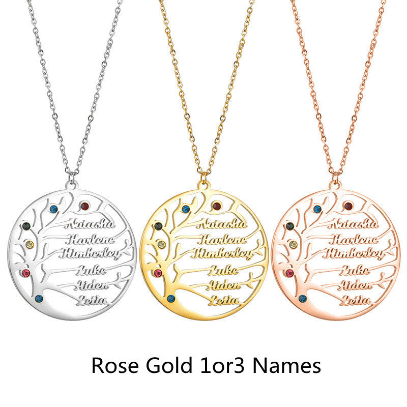 Personalized Stainless Steel Golden Tree of Life Custom Name Necklace LUZGRAPHICJEWELRY