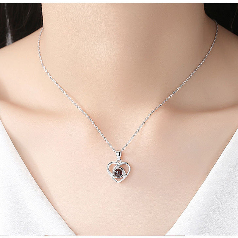Photo Projection Necklace Heart Shaped Pendant S925 Silver LUZGRAPHICJEWELRY